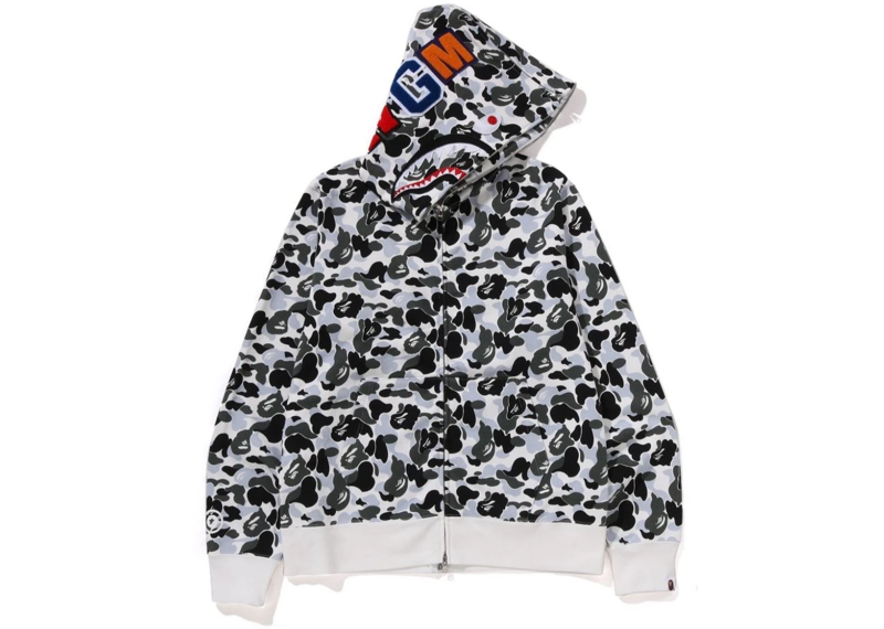 BAPE KYOTO STORE EXCLUSIVE FULL ZIP CAMO SHARK HOODIE GREY BLACK