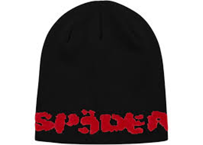 Sp5der Black Fuzzy Logo Mohair beanie