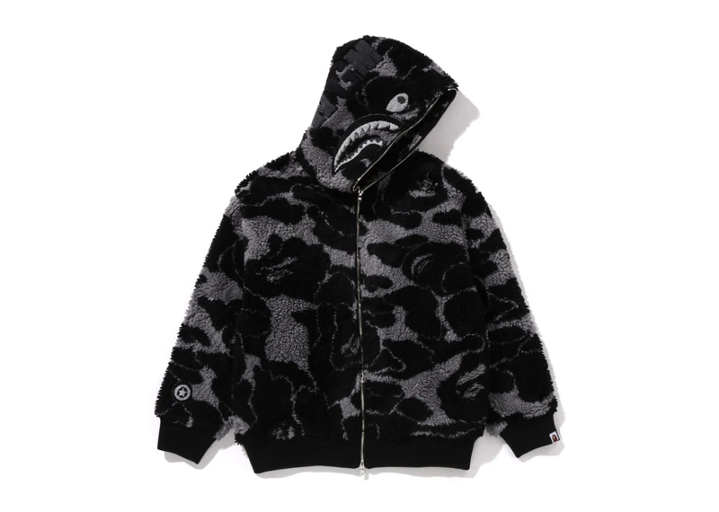 BAPE ABC CAMO BOA SHARK RELAXED FIT FULL ZIP HOODIE BLACK