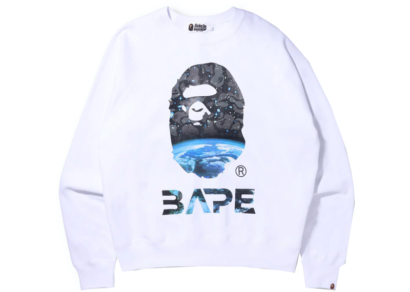 BAPE Space Camo Ape Head Loose Fit Crewneck White