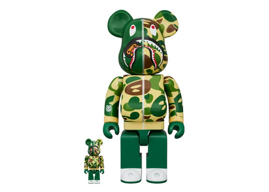 BEARBRICK X BAPE BABY MILO(R) CAMO SHARK 100% AND 400% SET GREEN