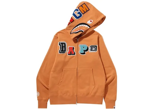 BAPE Multi Fonts Shark Full Zip Hoodie Orange