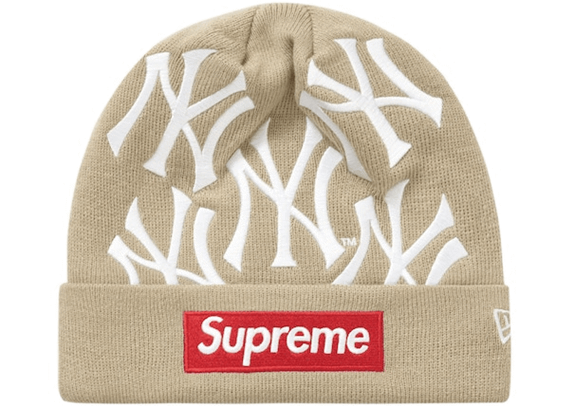 Supreme New York Yankees New Era Box Logo Beanie Tan