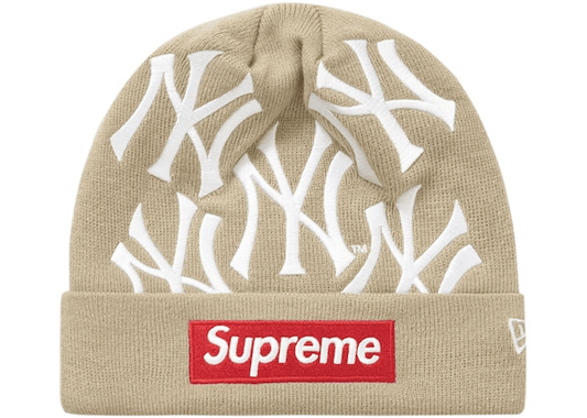 Supreme New York Yankees New Era Box Logo Beanie Tan