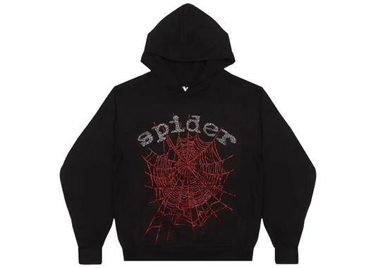 Sp5der Rhinestone OG Web V2 Hoodie Black