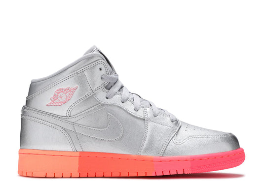 Air Jordan 1 Mid GS Metallic Silver Pink Crimson