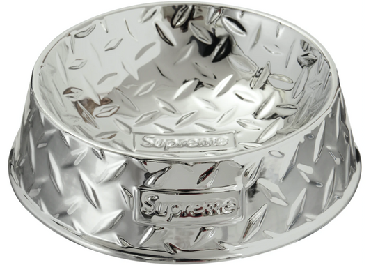 Supreme Diamond Plate Dog Bowl Silver