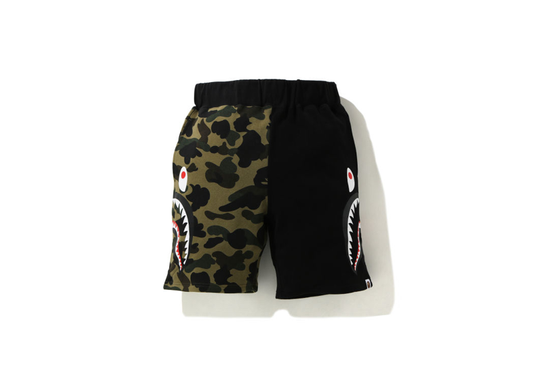 BAPE 1st Camo Half Side Shark Sweat Shorts Green