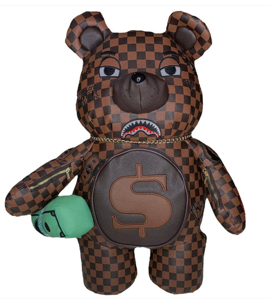 Sprayground Teddy Bear backpack In Paris Brown Faux Leather Vegan Bag limited edition