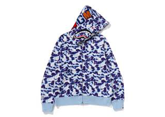 BAPE Nagoya Store Exclusive Full Zip Camo Shark Hoodie Blue Navy