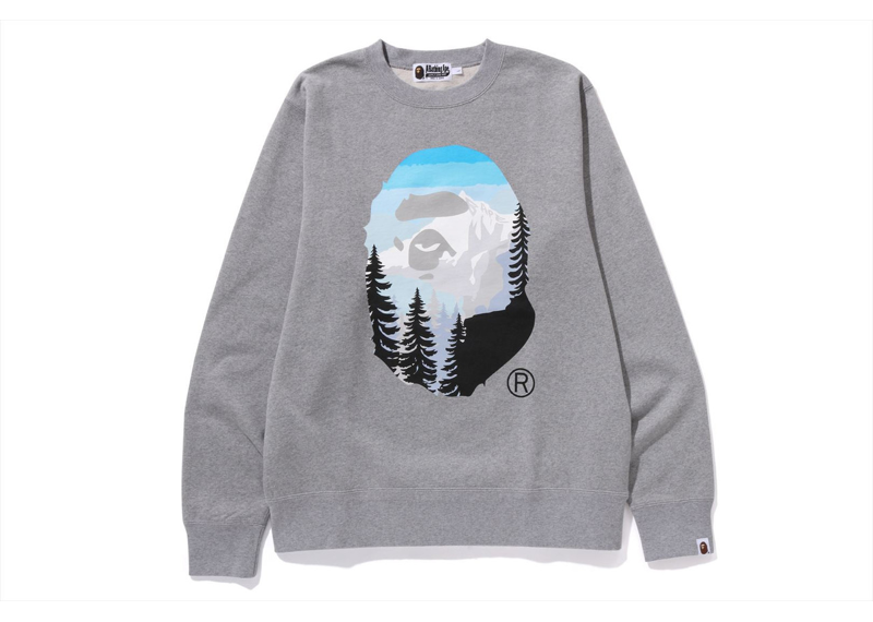 BAPE A Camping Ape Head Crewneck Gray