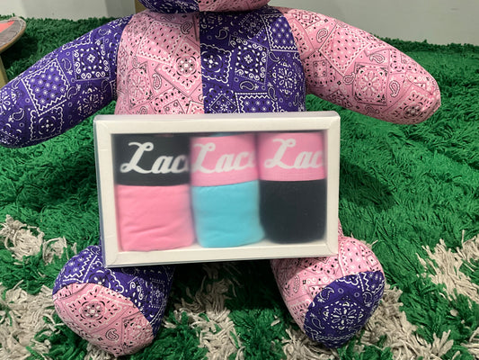 Laced Script Boxers (3 Pack) Pink / Blue / Black