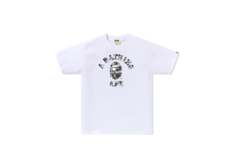 BAPE HEATHER GRAY CAMO COLLEGE TEE - WHITE