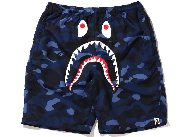 BAPE Color Camo Shark Beach Shorts Navy