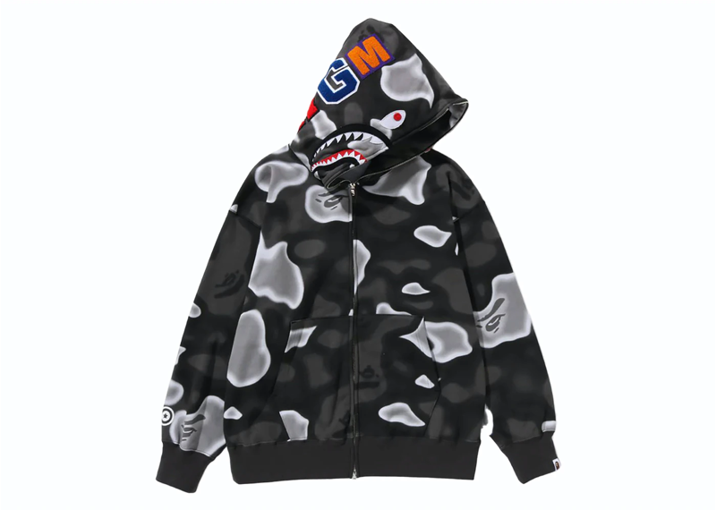 BAPE Liquid Camo Shark Relaxed Fit Full Zip Hoodie Black