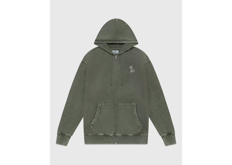 OVO MUSKOKA GARMENT DYED FULL-ZIP HOODIE - THYME