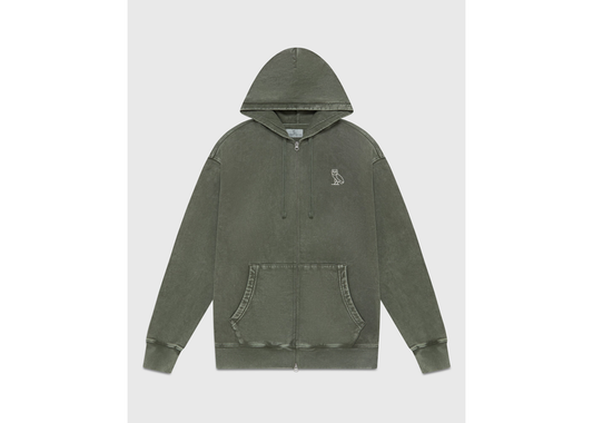 OVO MUSKOKA GARMENT DYED FULL-ZIP HOODIE - THYME