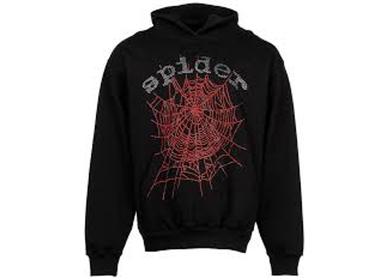 Sp5der OG Rhinestone Logo Hoodie Black/red