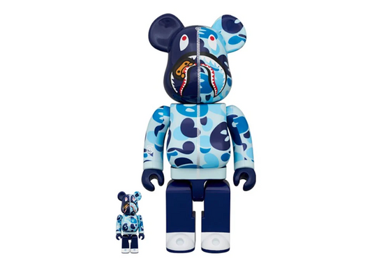 Bearbrick x BAPE Baby Milo(R) Camo Shark 100% and 400% Set Blue