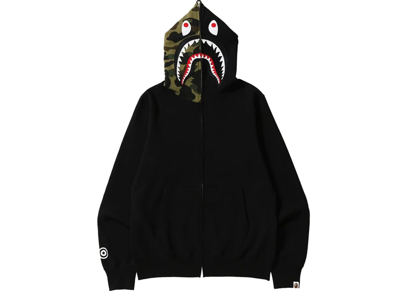 BAPE Full Zip Shark Hoodie 1st Camo Black