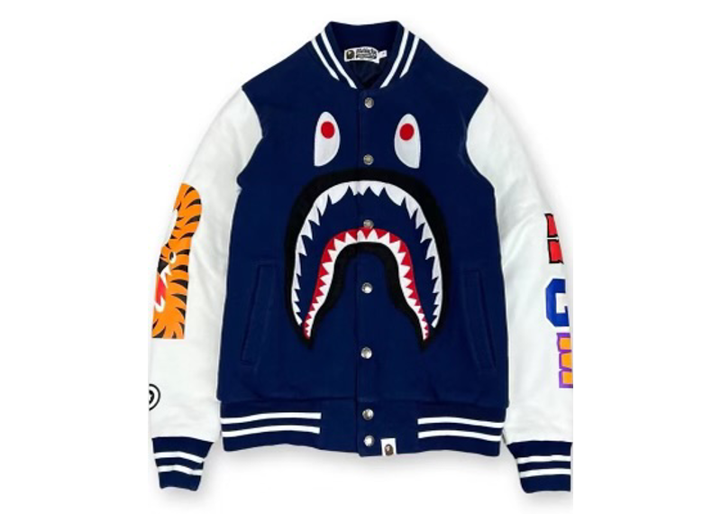 BAPE Shark Varsity Jacket Navy Blue