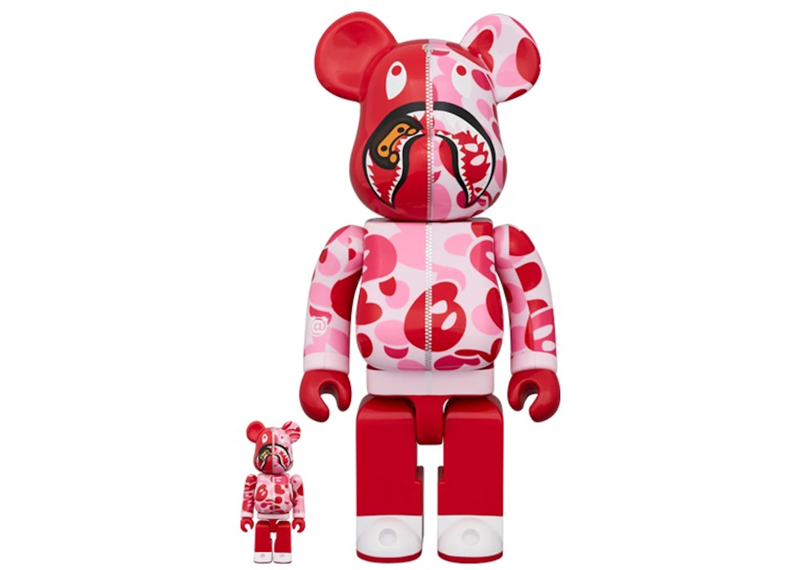 Bearbrick x BAPE Baby Milo(R) Camo Shark 100% and 400% Set Pink