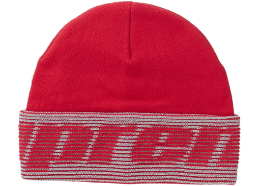 SUPREME REFLECTIVE JACQUARD BEANIE Red