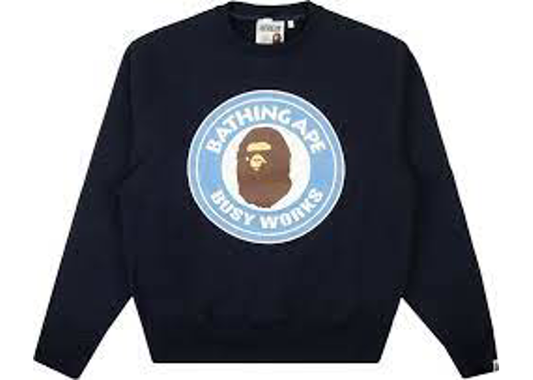 BAPE Classic Busy Works Relaxed Fit Crewneck Sweatshirt Navy