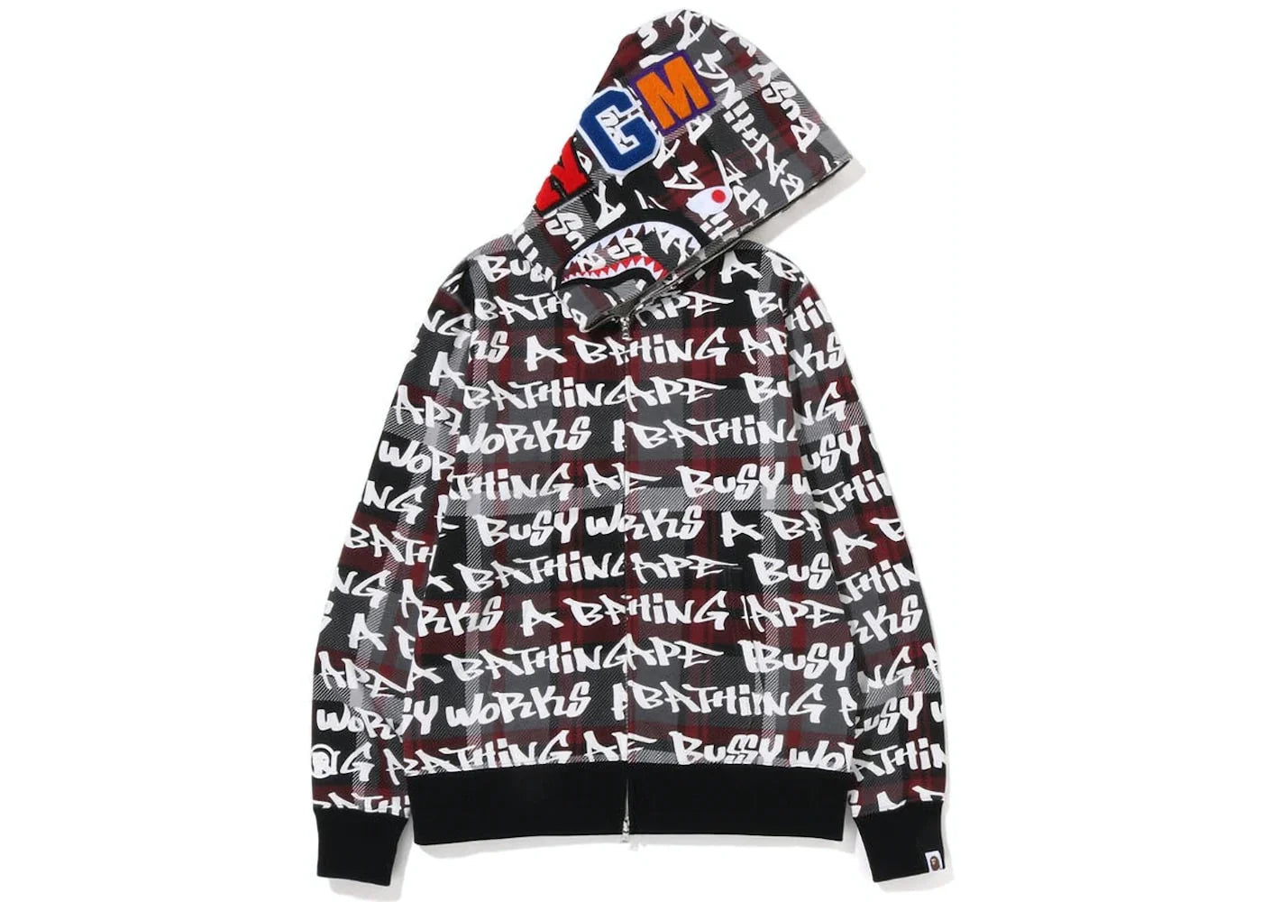 BAPE Graffiti Check Shark Full Zip Hoodie Black