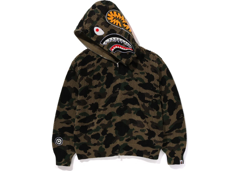 BAPE 1st Camo Crochet Shark Full Zip Hoodie Green