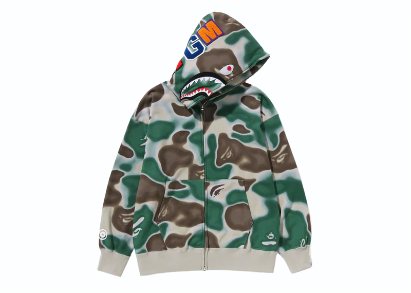 BAPE Liquid Camo Shark Relaxed Fit Full Zip Hoodie Olivedrab