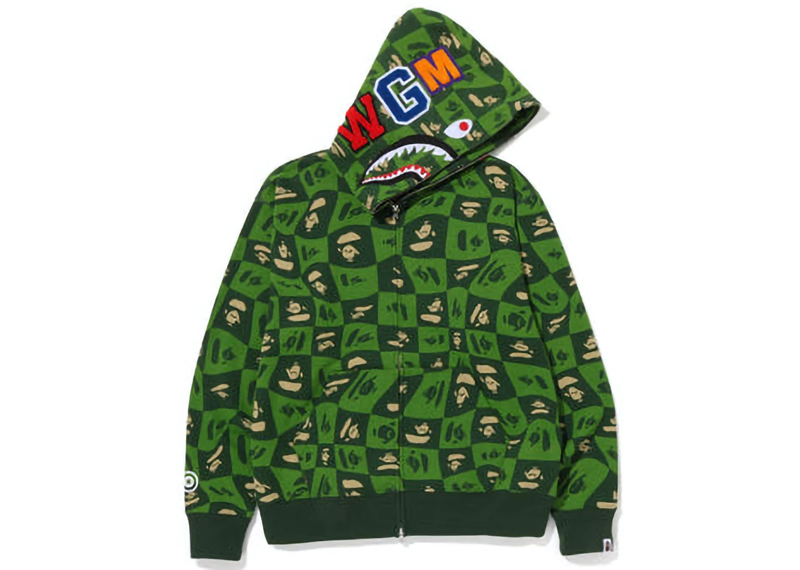 BAPE Distortion Shark Relaxed Fit Full Zip Hoodie Green